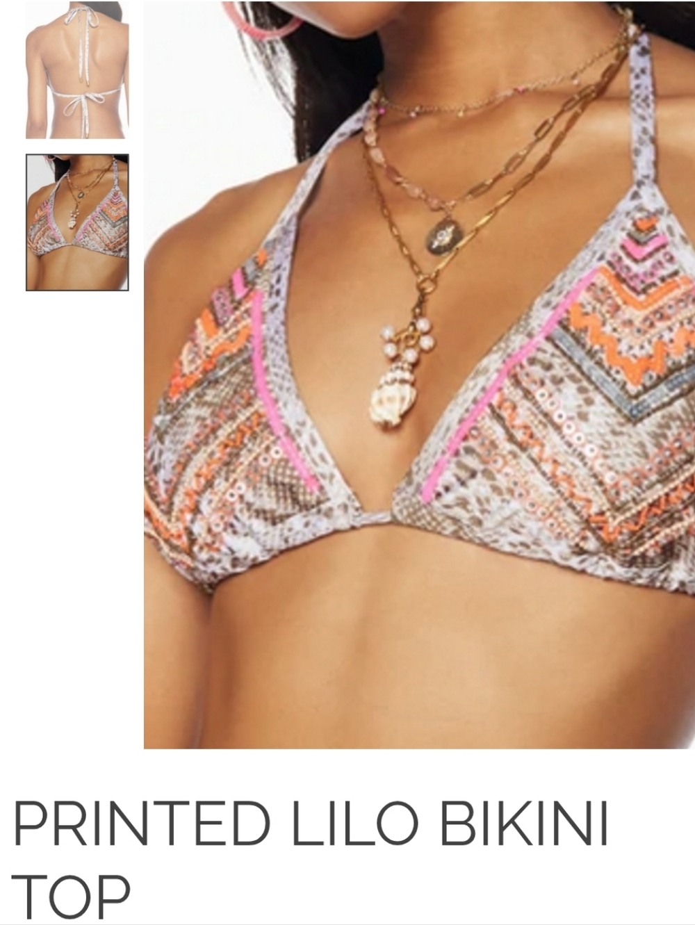 Ramy BROOK Python Snake Print Embroider Embellished Bikini Top In Neuco Size L